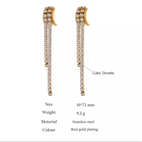🤍Gold plated cubic zirconia long dangle earrings - Picture 3 of 5